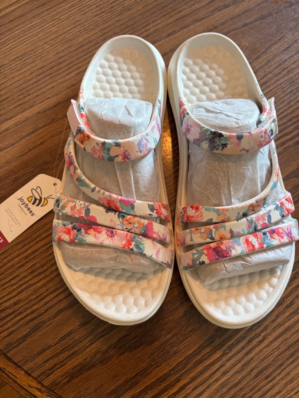 Joybees Woman’s Floral Strap Sandals in White and Multi